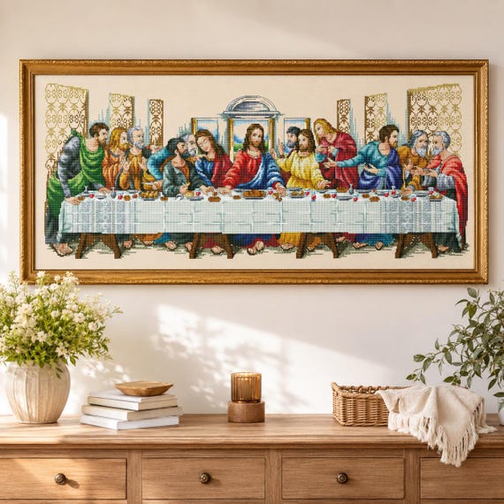 Cross Stitch Pattern The Last Supper Digital Pattern Modern Wall Decor People Pattern Hand Embroidery Needlepoint Chart Jesus Religion chart