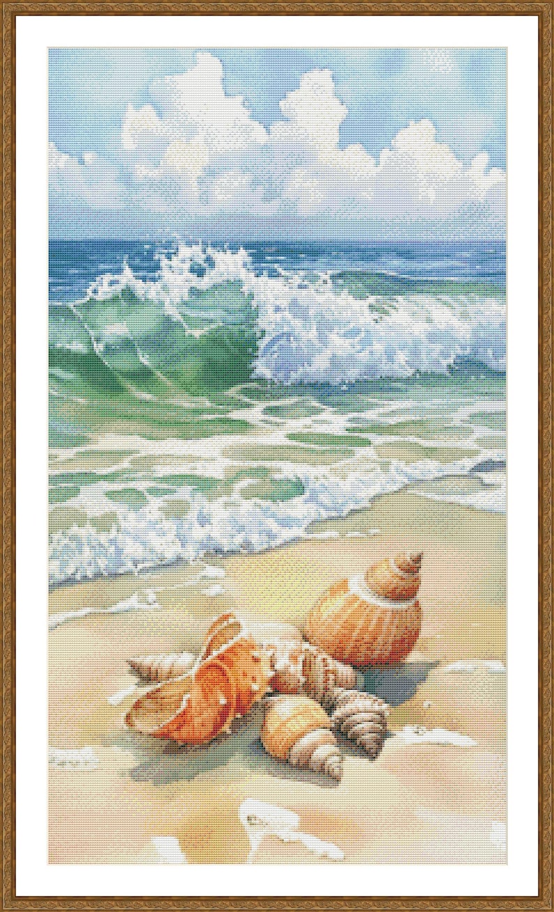Seashells and Ocean Waves Cross Stitch Pattern PDF, Beach Embroidery ...