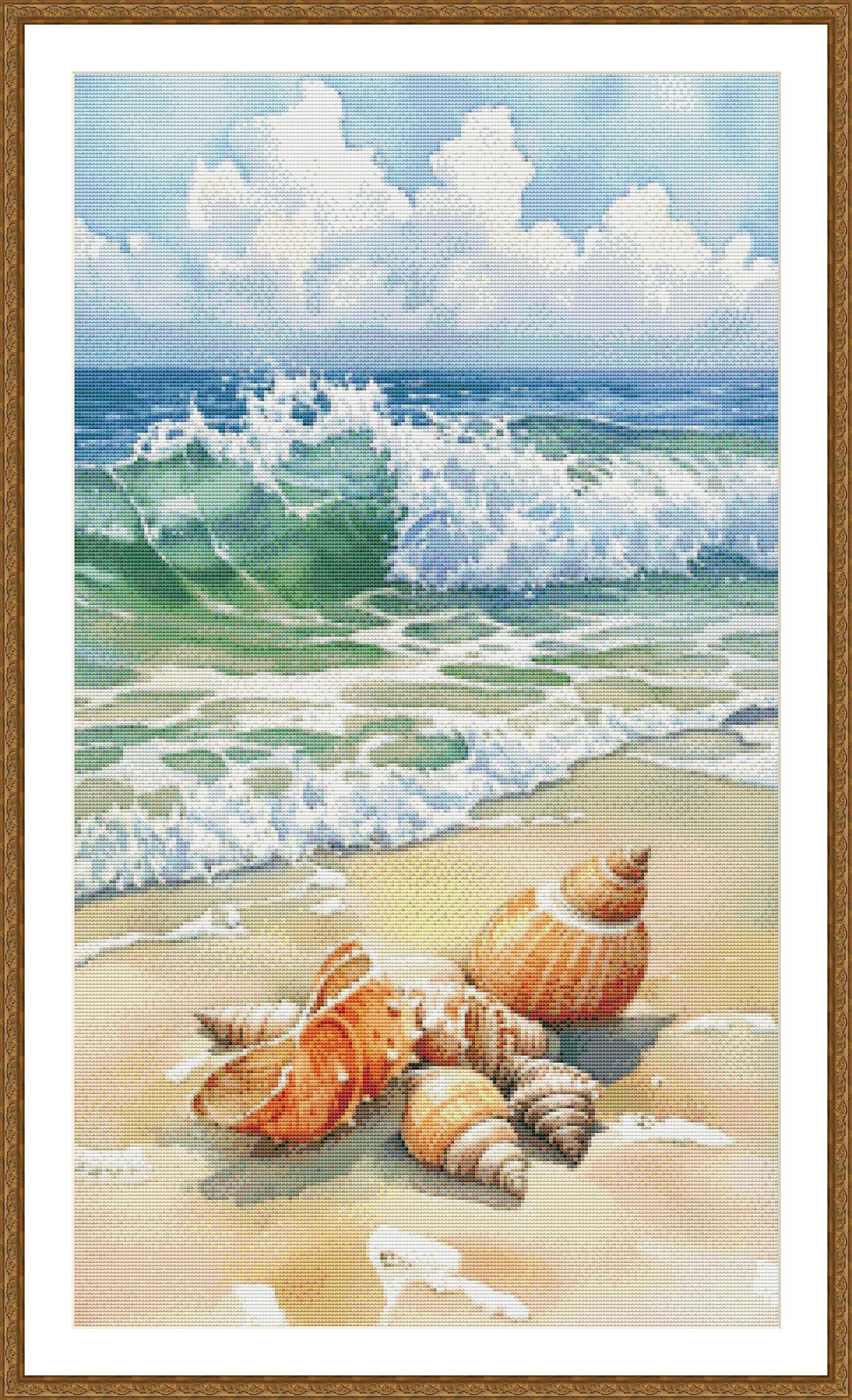 Seashells and Ocean Waves Cross Stitch Pattern PDF, Beach Embroidery ...