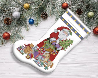 Spirit of Christmas Stocking Counted Cross Stitch Pattern Santa Embroidery Xstitch Decor Embroidery Chart Needlepoint Chart Instant download