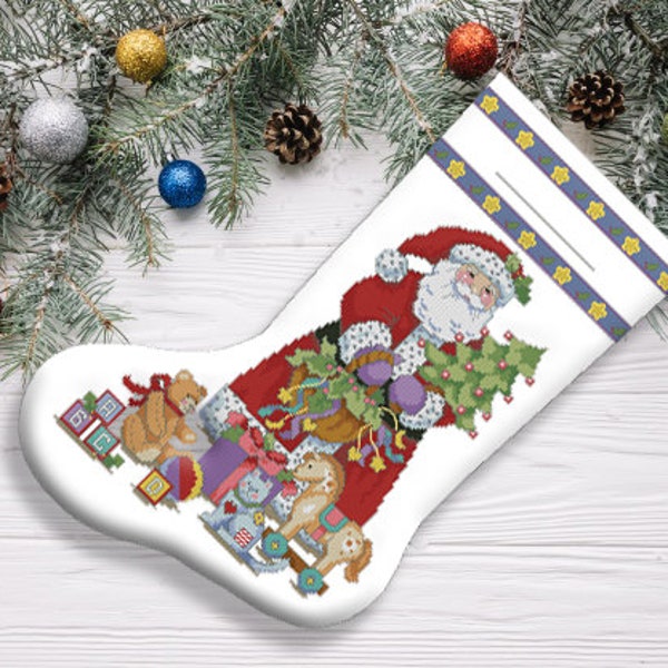 Spirit of Christmas Stocking Counted Cross Stitch Pattern Santa Embroidery Xstitch Decor Embroidery Chart Needlepoint Chart Instant download