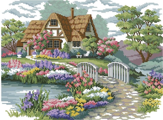 Charming Cottage Cross Stitch Pattern Digital Pattern Modern Decor