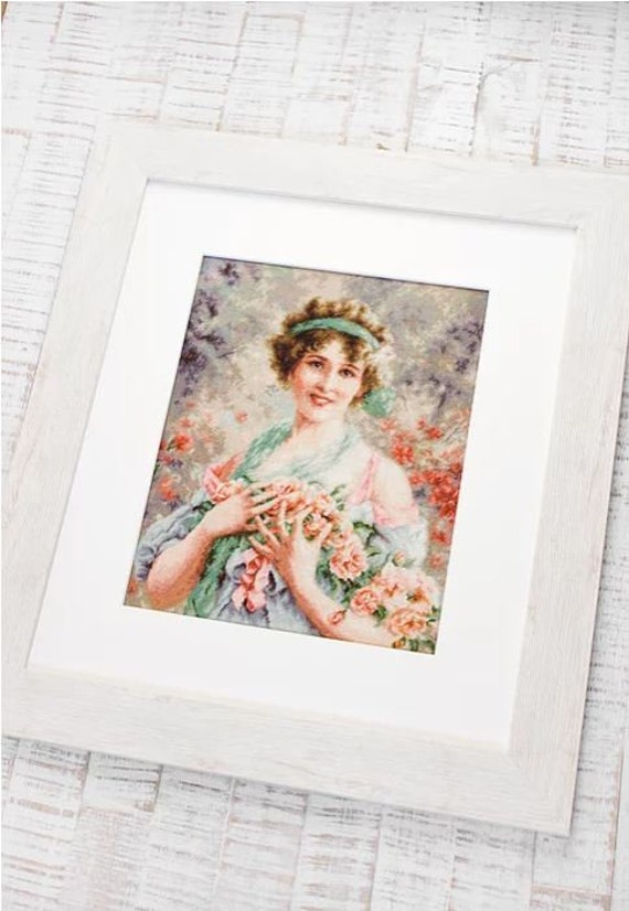 Gobelin tapestry Kit Girl with roses Gobelin Stitch kits Etsy
