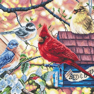Springtime Singvögel Kreuzstichpackung Luca-S Vogel Kreuzstich Tiermuster Blühender Garten Sommer Landschaft Wanddeko