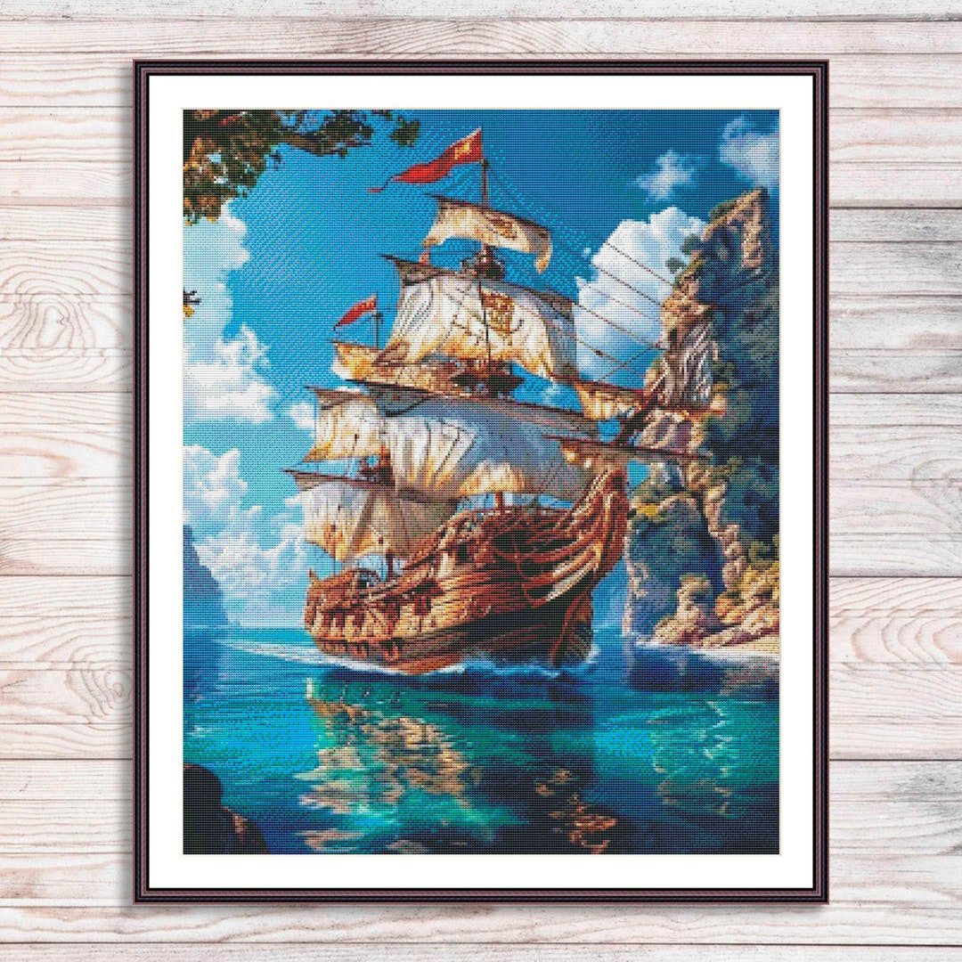 Clipper Ship Pattern Clipper Ship Cross Stitch Pattern Voyage Digital Pattern PDF Tropical ...