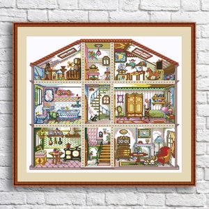 Victoriaans poppenhuis geteld kruissteekpatroon Handborduurschema Naaldpuntdiagram Instant Download PDF Home sweet home