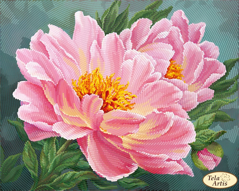 Chinese peony Bead Embroidery kit Needlework Kit Floral Etsy