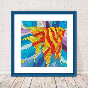 Abstract Fish Cross Stitch Pattern Tropical Fish Deep Sea Fish Xstitch Pattern Animal Embroidery Needlepoint Chart