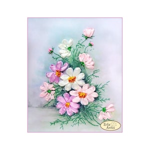 Silk Ribbon embroidery kit Floral embroidery kit Pink Lilac flowers Hand embroidery kit Diy embroidery pattern Home Wall Decor LT-003