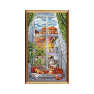 Bead Embroidery kit Cross Stitch Kit Cat on the window Beadwork Hand embroidery Kit Beading Beaded Embroidery of beads Wall decor Home decor