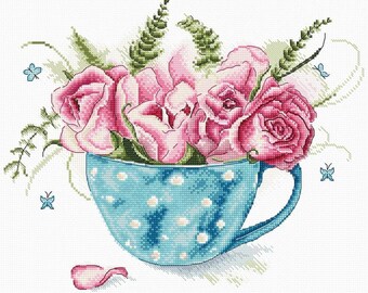 Cross Stitch Kit Turquoise Themed Tea Cups 20 Ct B2325 - Etsy Ireland