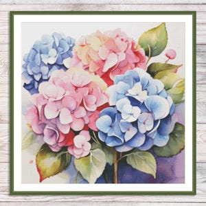 Hortensia geteld kruissteekpatroon Digitaal patroon Decor bloemmotief Zomertuin Bloem borduren borduurpatroon downloaden