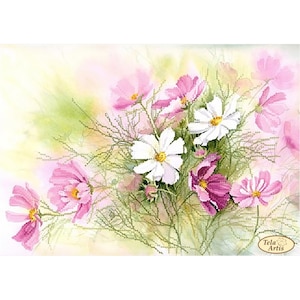 Cosmea kralenborduurpakket Handwerkpakket Wilde bloemen kralen Handborduurwerk Home stitching decor Kralenpatroon Borduurkralentabel