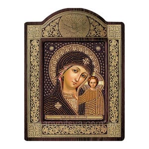 Virgin Mother of God Orthodox icon Beads Embroidery kit Beaded Embroidery of beads Beads stitching Embroidery of beads Beads stitching