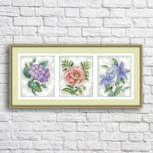 Bloemen schoonheid trio Kruissteekpatroon PDF digitaal patroon modern decor wilde bloemen patroon boeket borduren borduren borduurpatroon downloaden