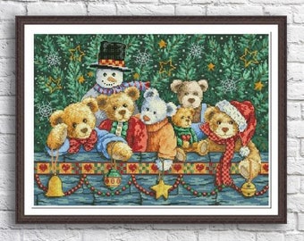 Beary Christmas Cross Stitch Pattern PDF Needlepoint Chart Counted cross stitch Animal Cross Stitch Snowman Cross Stitch Bears Embroidery