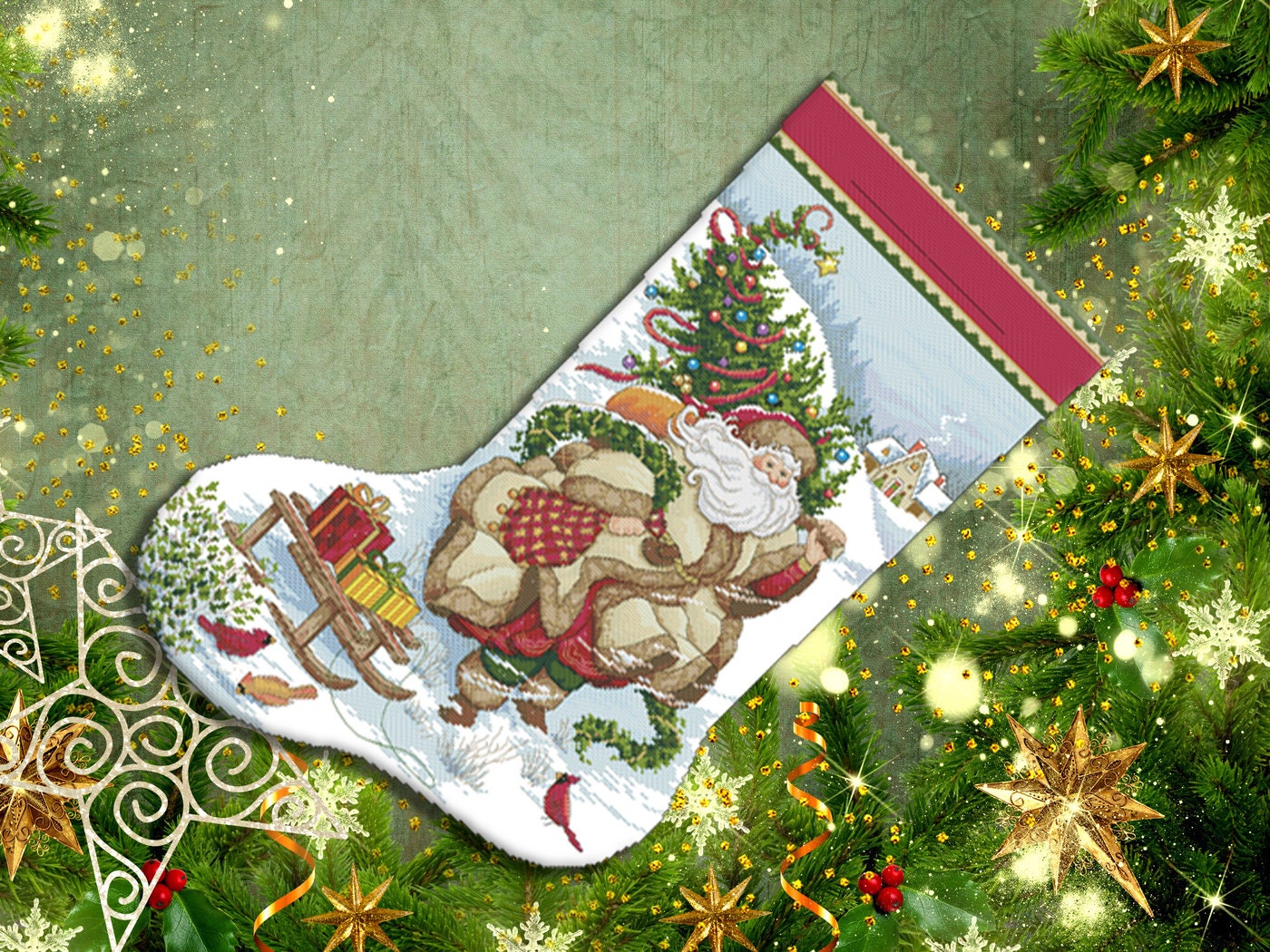 Counted Cross Stitch Kit: Stocking: Santa's Journey - Dimensions - Groves  and Banks