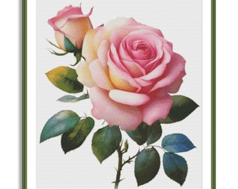 甘いピンクのバラのクロスステッチパターン デジタルパターン モダンな