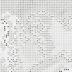 Puede incluir: Gr&aacute;fico de patr&oacute;n de punto de cruz en blanco y negro con s&iacute;mbolos para una variedad de puntadas, incluyendo X, +, =, *, ^, C, Y, m, s, z y #.