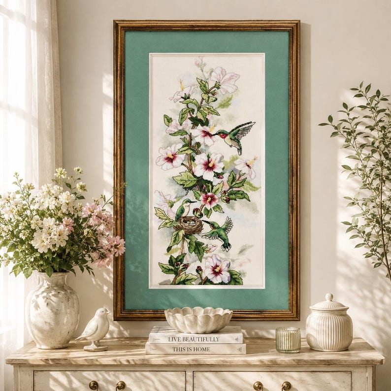 Hummingbird Art Cross Stitch Pattern Digital Pattern Modern Decor Bird Xstitch Pattern Animal Embroidery Needlepoint Chart PDF Download image 1