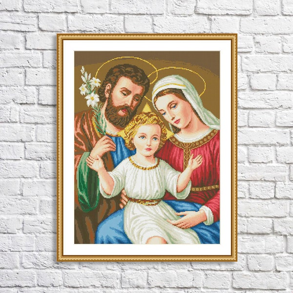 Cross Stitch Pattern Holy family Digital Pattern Modern Wall Decor People Pattern Hand Embroidery Needlepoint Chart Jesus Religion chart