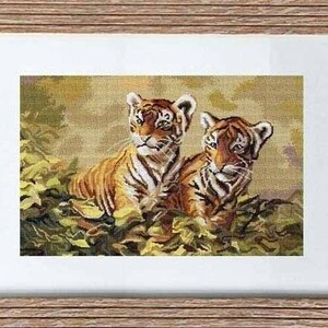 Tiger Cubs, Counted Cross Stitch Kit, Animal Cross Stitch, Luca-S kits, Needlepoint kits, Embroidery kit, Modern Cross Stitch, Hand Stitch