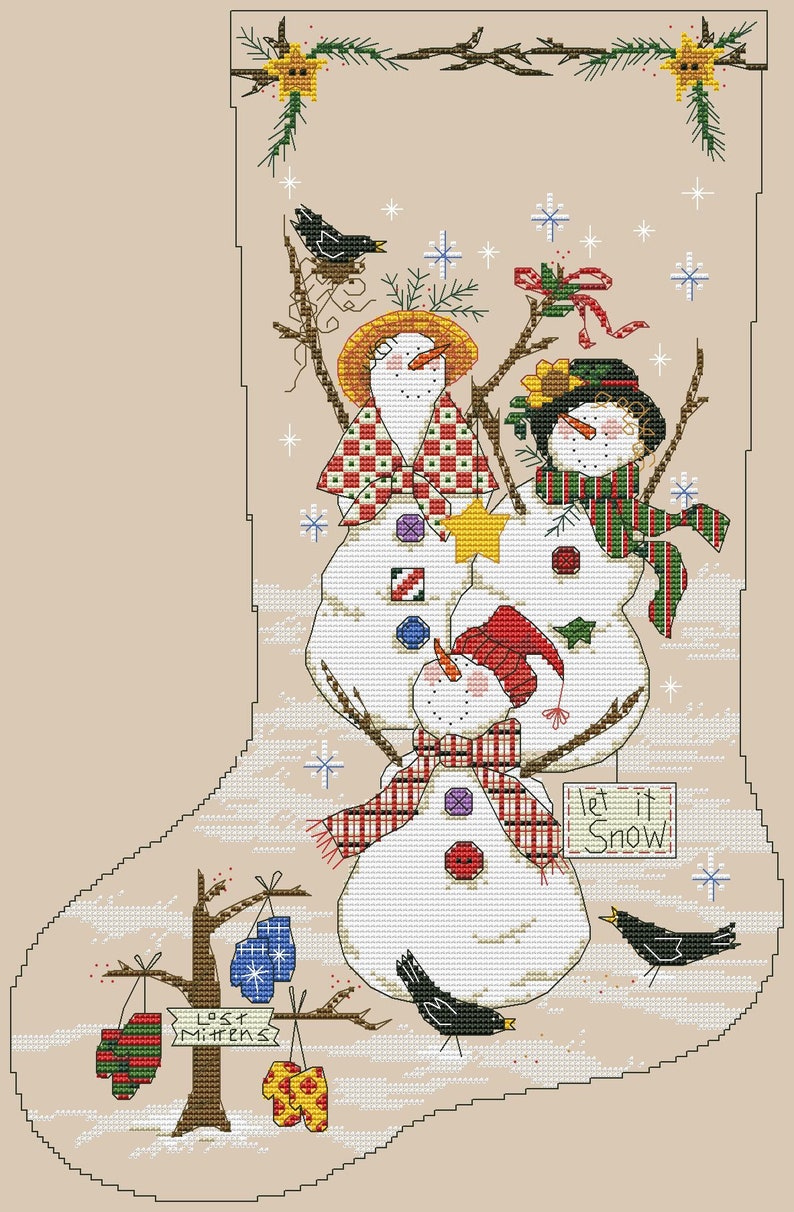 Three Snowmen Christmas Stocking Counted Cross Stitch Pattern Etsy