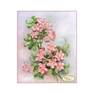 Silk Ribbon embroidery kit Floral embroidery kit Pink Lilac flowers Hand embroidery kit Diy embroidery pattern Home Wall Decor LT-001