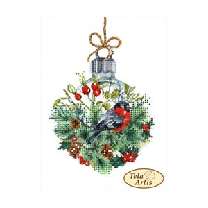 Bead Embroidery kit Christmas Bullfinch and crystal ball Needlework Kit Bird Beadwork Hand embroidery Beading pattern Embroidery beads DIY