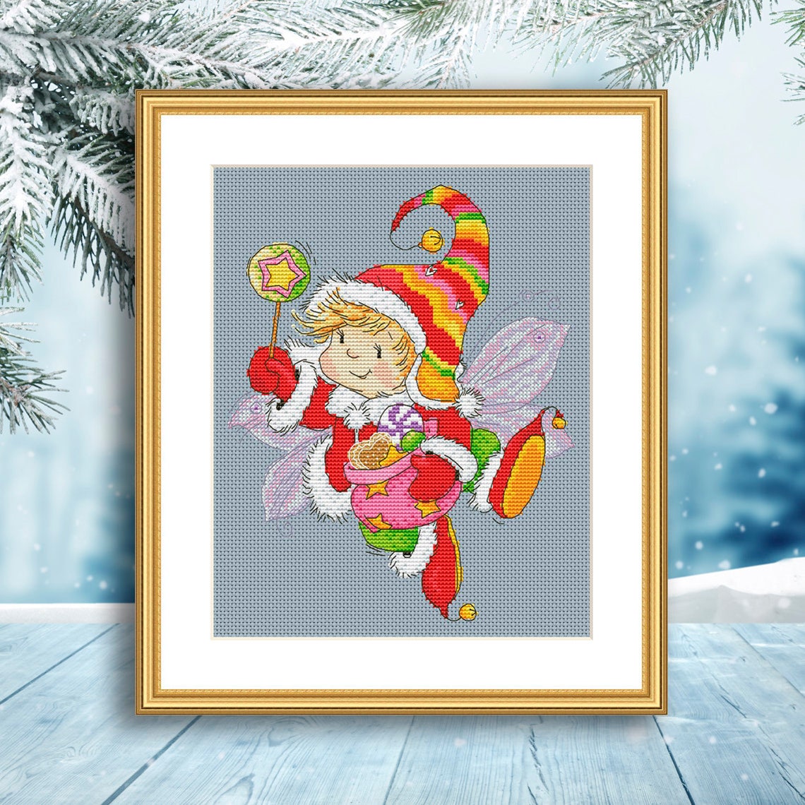 Christmas Elf Cross Stitch Pattern Fairy Wings Modern Cross Etsy