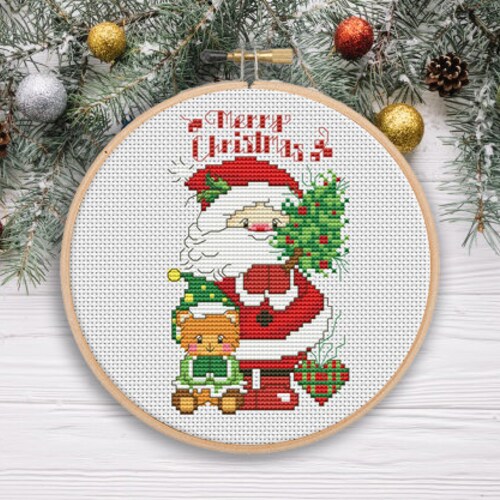 Merry Christmas Santa Christmas Cross Stitch Pattern Modern Etsy
