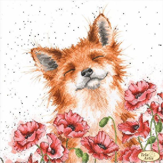 Foxes in poppies Bead Embroidery kit Needlework Kit Animal Beadwork Hand  embroidery Home stitching decor Beading pattern Embroidery beads