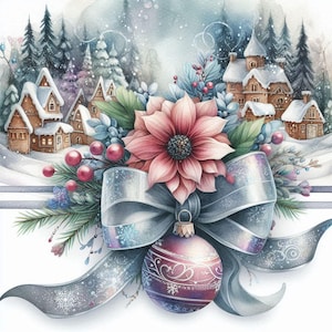 Buquê de Natal Poinsétia Padrão de Ponto Cruz Bordado Moderno Decoração de Ponto Cruz Véspera de Natal Gráfico de Bordado Flores Vila de Natal