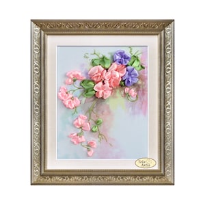 Silk Ribbon embroidery kit Floral embroidery kit Pink Lilac flowers Hand embroidery kit Diy embroidery pattern Home Wall Decor LT-006