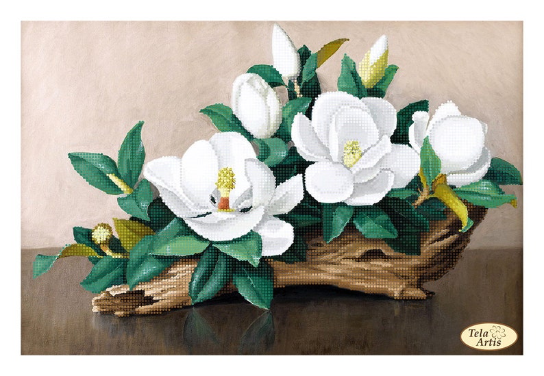 Gentle magnolias Bead Embroidery kit Needlework Kit Floral Beadwork Hand embroidery Home stitching decor Beading pattern Embroidery bead
