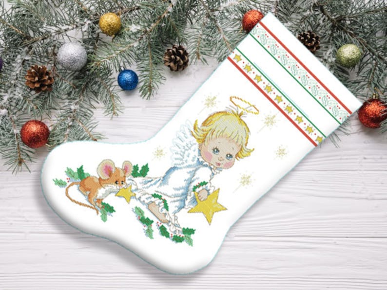Holy Angel Christmas Stocking Counted Cross Stitch Pattern Etsy