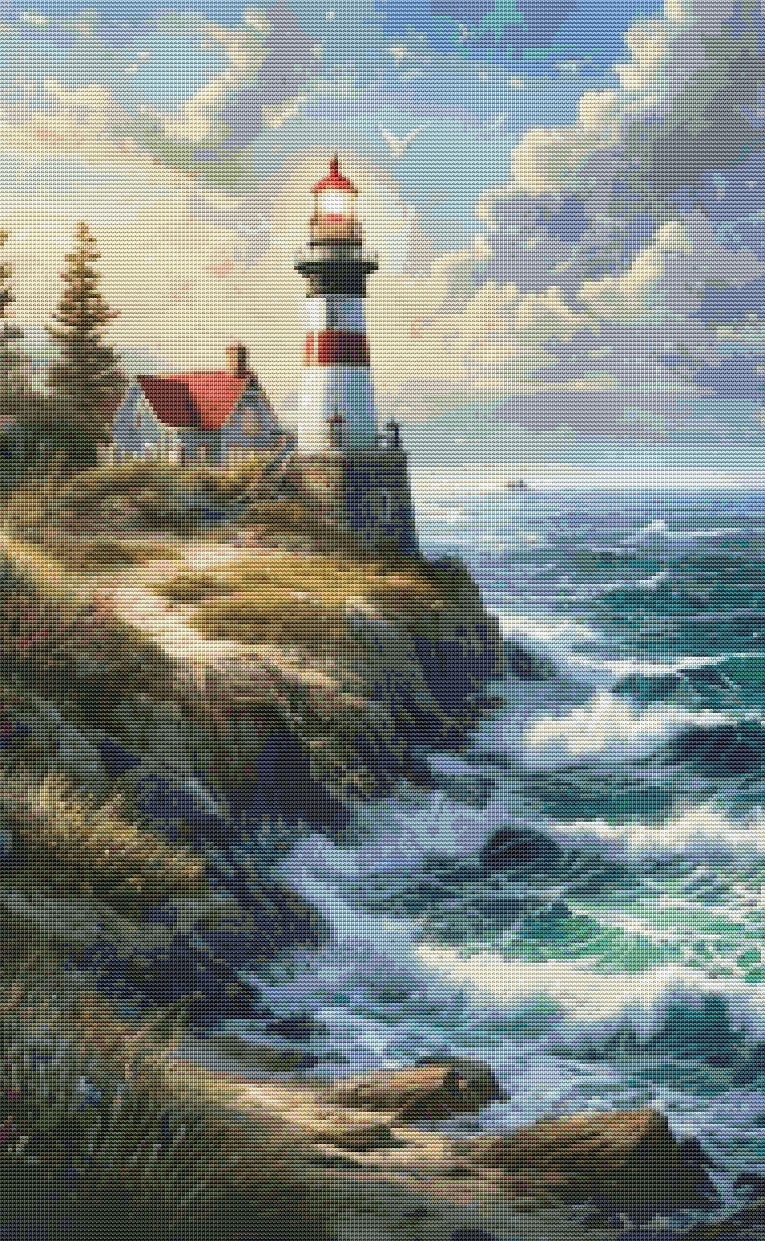 Lighthouse #3 Counted Cross Stitch Pattern Seascape Seagulls Wave ...