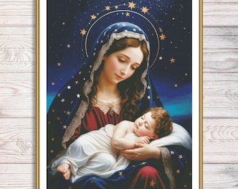 Virgin Mary and Child Cross Stitch Pattern | Religious Embroidery Chart | Holy Mother and Baby Jesus PDF Pattern