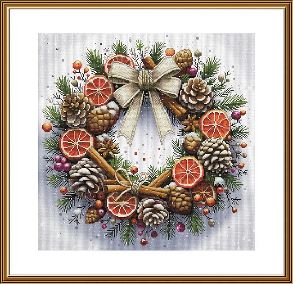 クリスマスリース、クロスステッチキット、クリスマスツリー