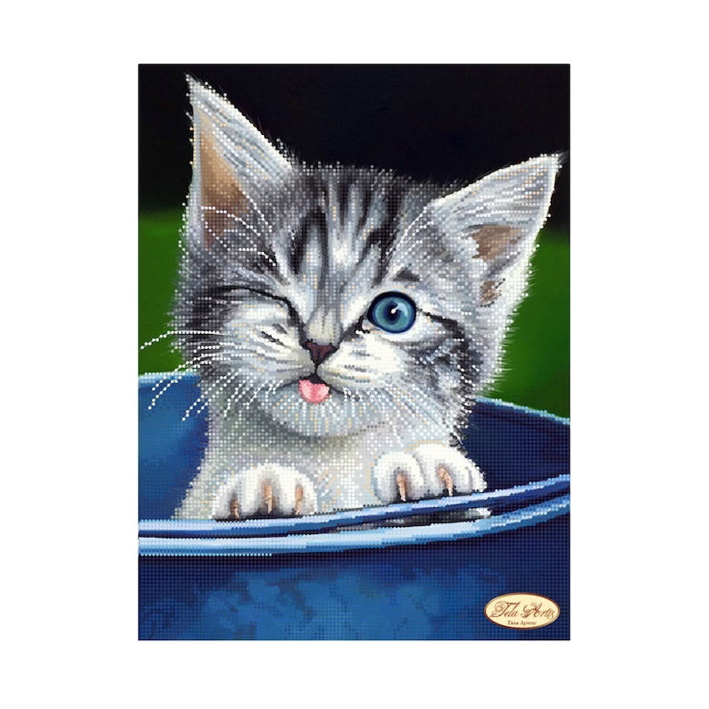 Funny kitten Bead Embroidery kit Needlework Animal Beadwork Hand embroidery Stitching decor Beading pattern Cat Embroidery beads