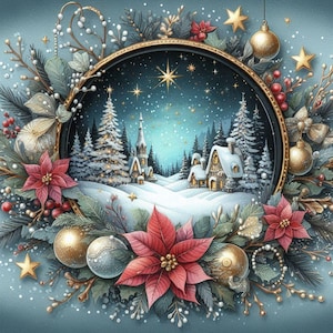 Christmas Bouquet Poinsettia Cross Stitch Pattern Modern Embroidery Stitch Decor Christmas Eve Needlepoint Chart Flowers Christmas Village