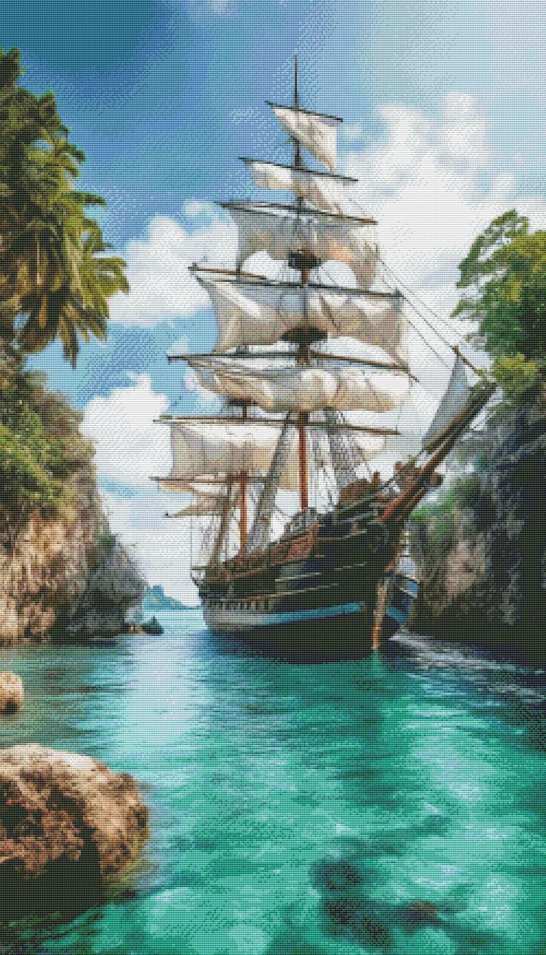 Clipper Ship Pattern Clipper Ship Cross Stitch Pattern Voyage Digital Pattern PDF Tropical ...