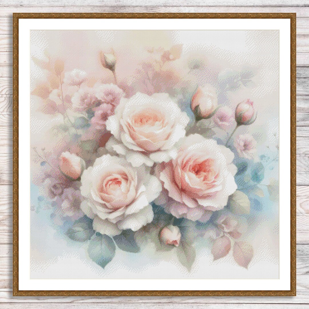 Pink Roses Bouquet Cross Stitch Pattern Digital Pattern Modern Decor ...