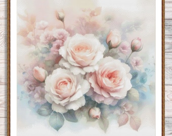 Pink Roses Bouquet Cross Stitch Pattern Digital Pattern Modern Decor Summer Flower Floral Embroidery Needlepoint Chart Instant Download PDF
