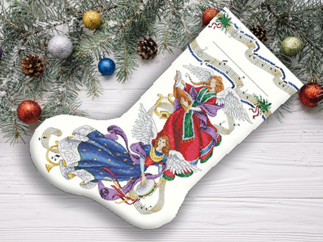 Tobin Holly Angel Counted Cross Stitch Stocking Kit - Complete 17 Inch Christmas Stocking Set