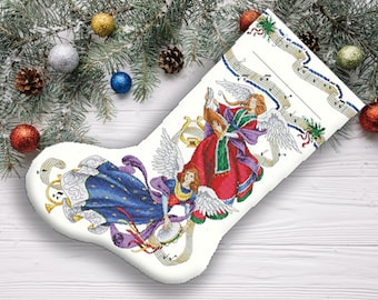 Angelic harmony Christmas Stocking Counted Cross Stitch Pattern Angel Embroidery Hand Xstitch Decor Embroidery Chart Needlepoint Chart PDF