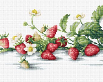 Luca-S Kreuzstichset 'Etüde Mit Erdbeeren' – Fertiggröße 50x14,5 Cm | Mit Stoff, Garn & Anleitung
