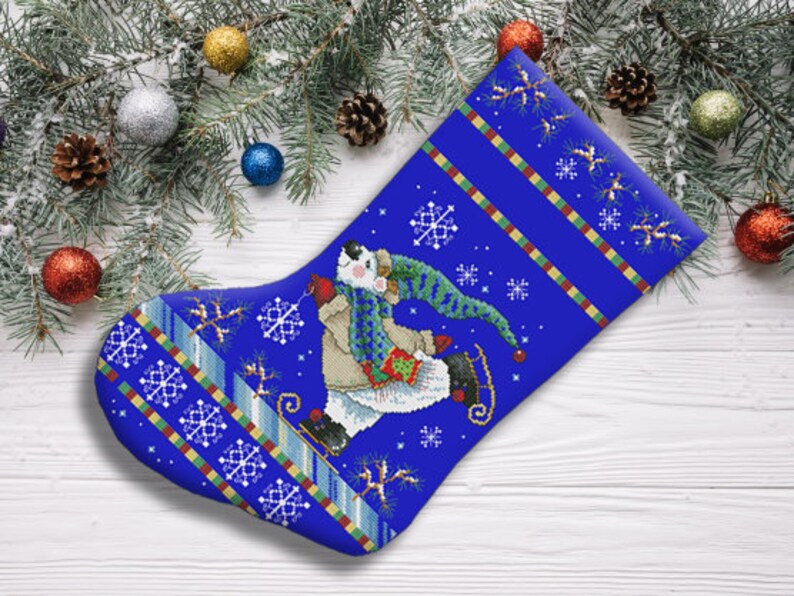 Ice Skating Bear Christmas Stocking Counted Cross Stitch Etsy