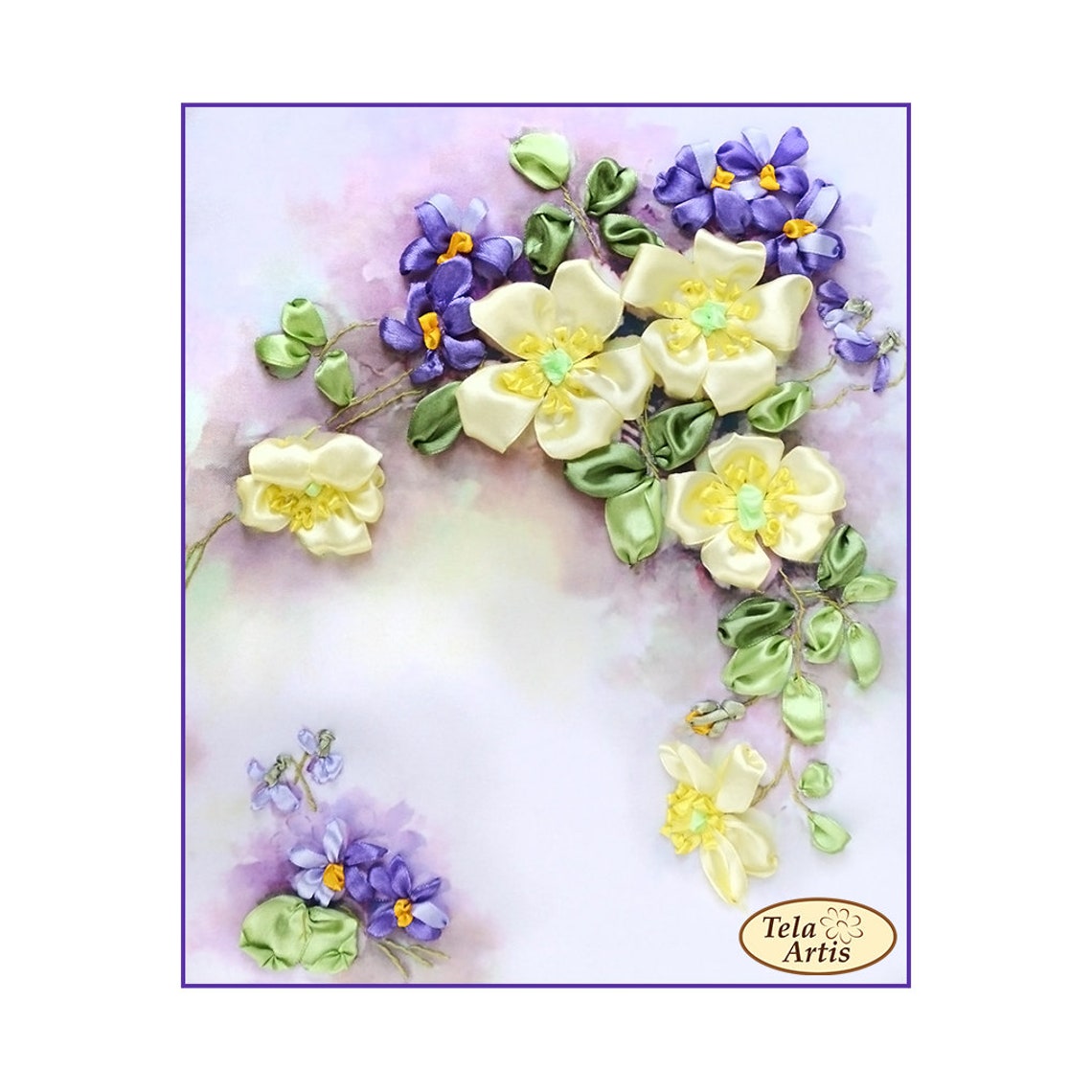 Silk Ribbon Embroidery Kit Floral Embroidery Kit Yellow Lilac Flowers ...