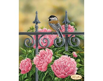 ビーズ刺繍キット 咲く庭 夏の風景 牡丹 鳥 動物 針仕事 ビーズ細工